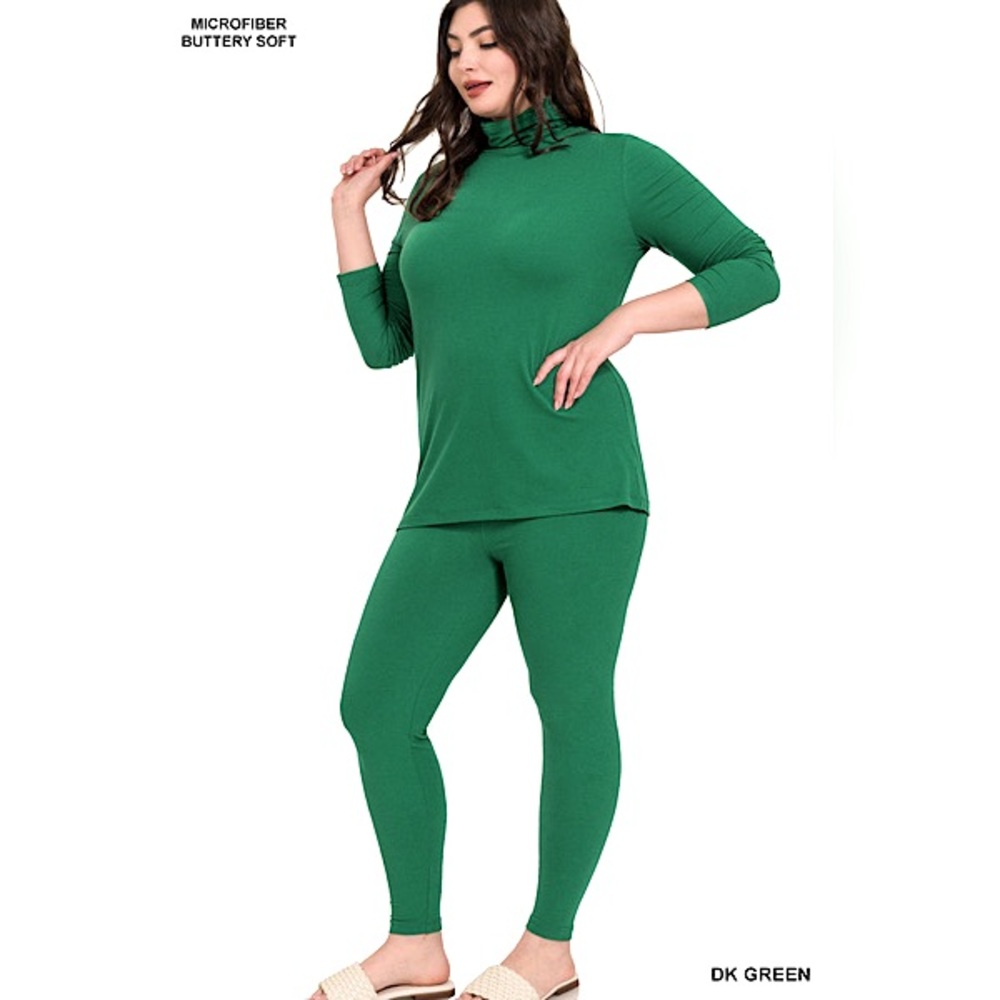 New Plus Size 2-pc Microfiber Top & Leggings Set Dark Green